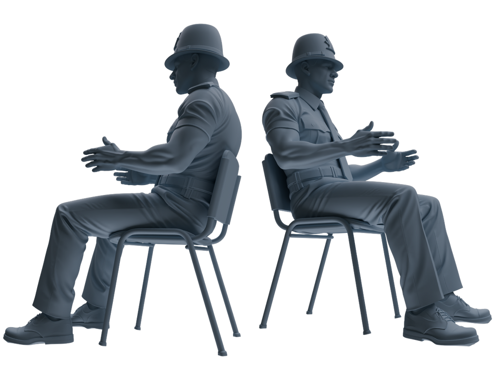 Detail view of MRY-SFW LYGR802 Modern British Police Six-Person Conversation Group Model