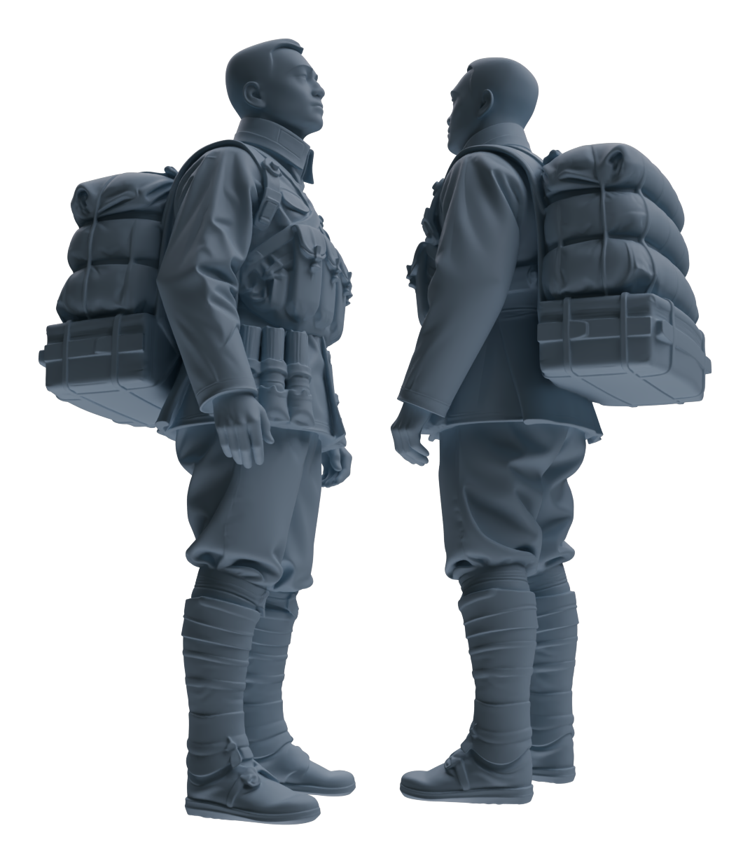 Detail view of MRY-SFW LYGR605 Historical People's Liberation Army Six-Person Carrying Group Model