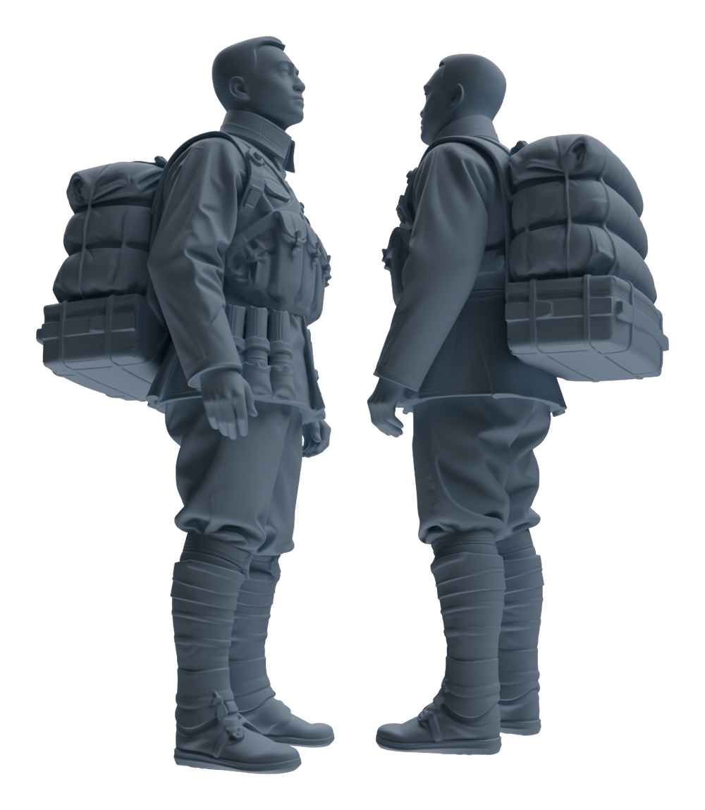 Detail view of MRY-SFW LYGR605 Historical People's Liberation Army Six-Person Carrying Group Model