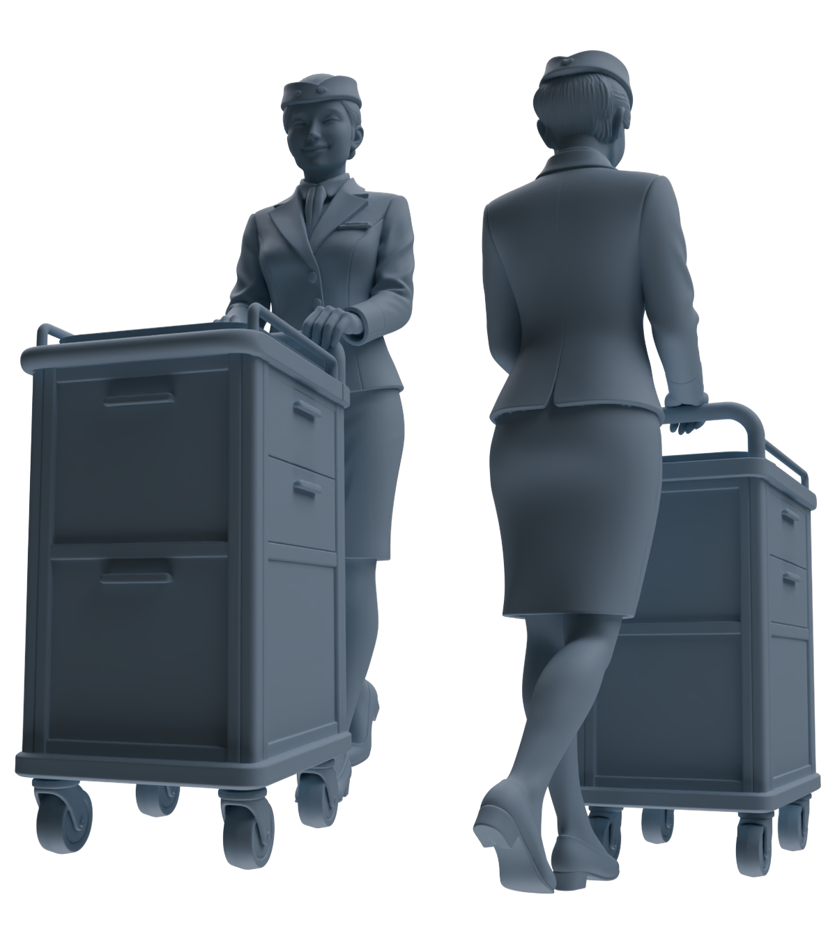 Detail view of MRY-SFW LYTR862 Flight Attendant Service Pose Woman Figure Modern Model 4 pcs Miniature Car Diorama Figures Scene Props Accessories Resin Model