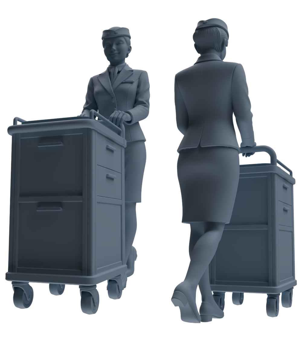 Detail view of MRY-SFW LYTR862 Flight Attendant Service Pose Woman Figure Modern Model 4 pcs Miniature Car Diorama Figures Scene Props Accessories Resin Model