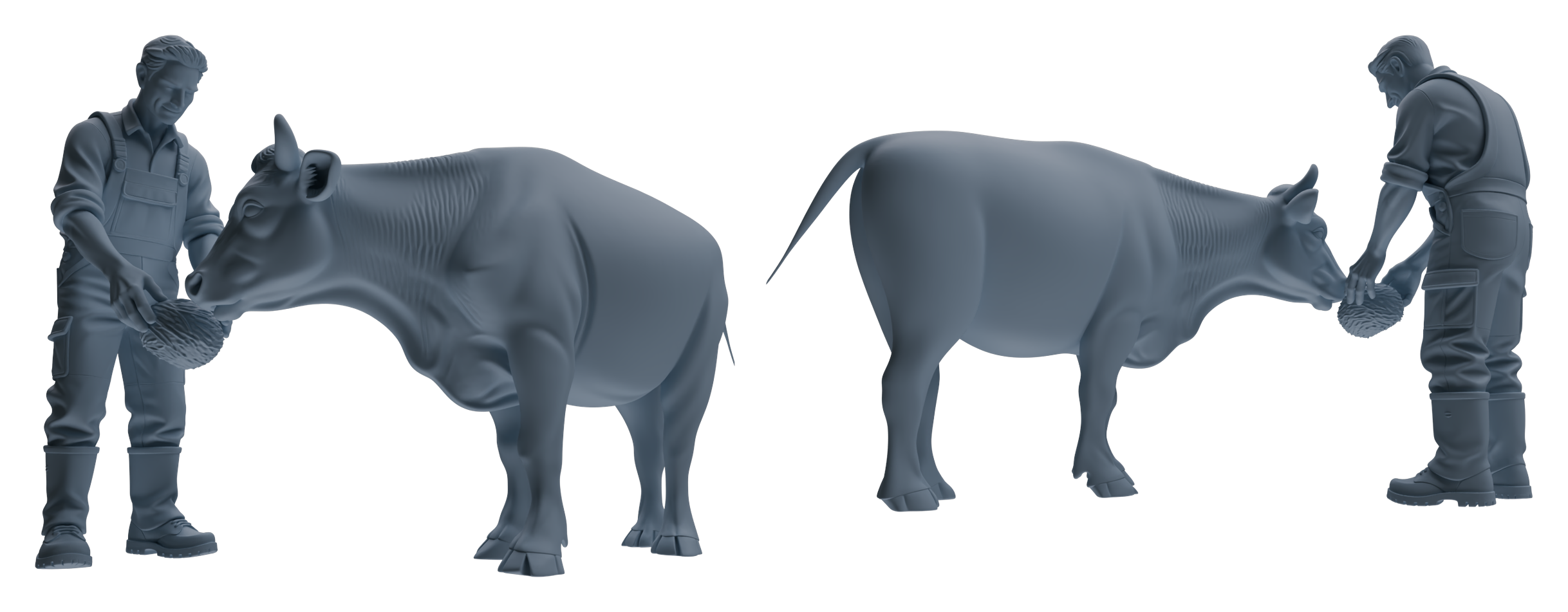 Detail view of MRY-SFW LYTR914 Farm Worker with Cow Modern Model 3 pcs Model