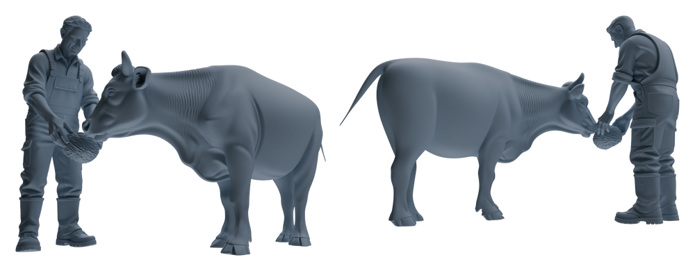 Detail view of MRY-SFW LYTR914 Farm Worker with Cow Modern Model 3 pcs Model