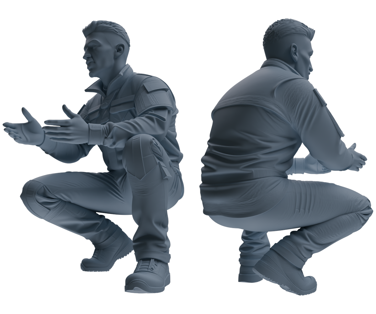 Detail view of MRY-SFW LYGR683 Modern U.S. Military Six-Person Crouching Position Model