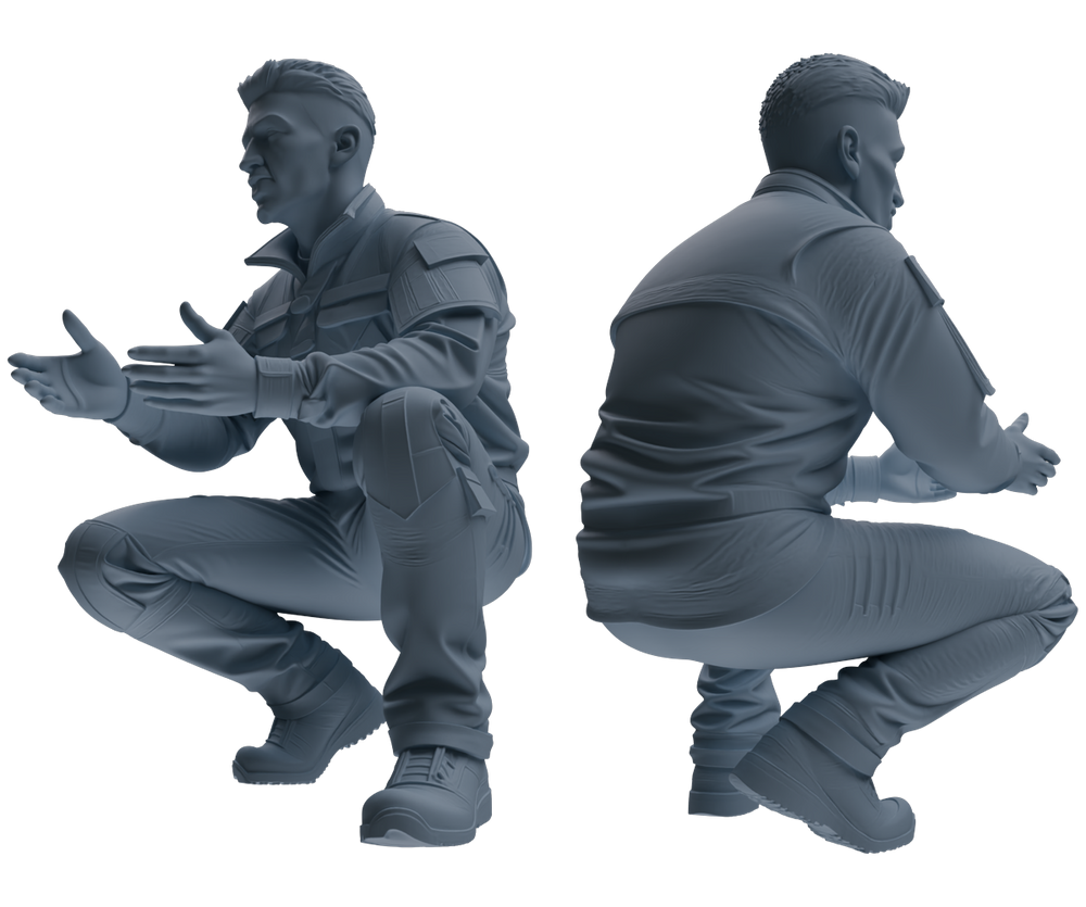 Detail view of MRY-SFW LYGR683 Modern U.S. Military Six-Person Crouching Position Model