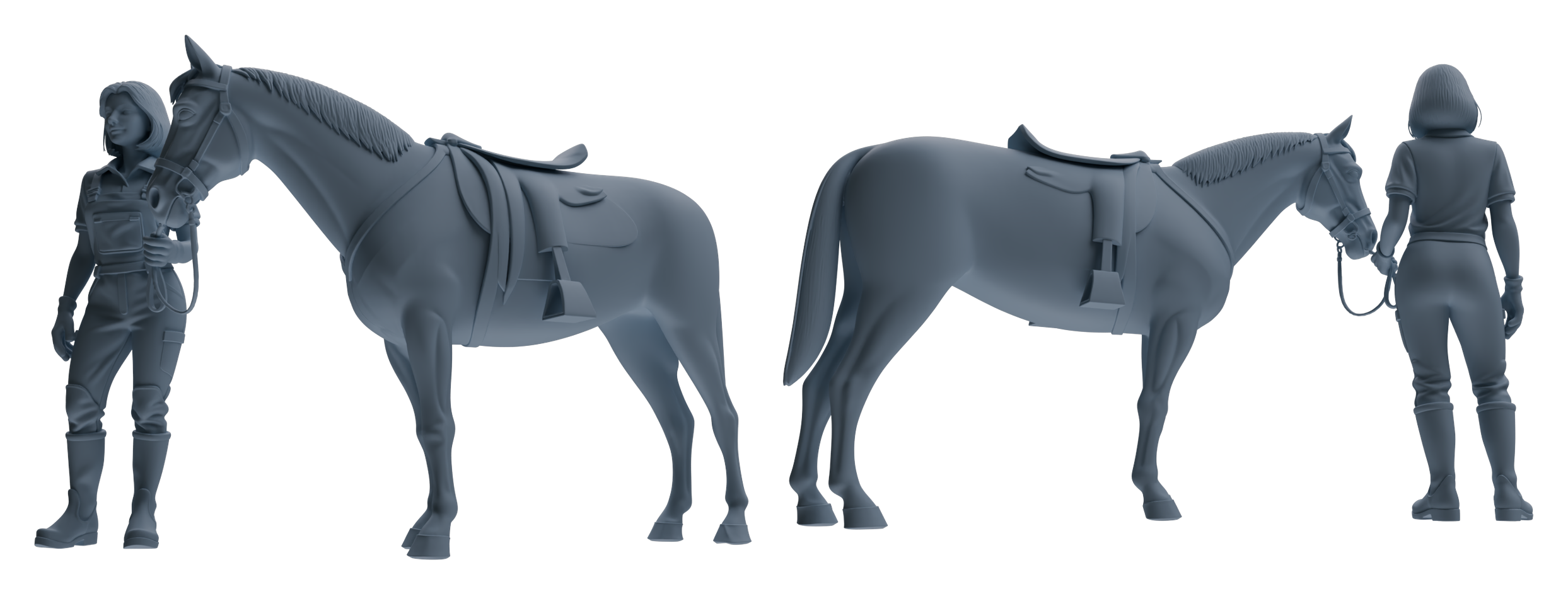Detail view of MRY-SFW LYTR905 Horse Trainer with Horse Modern Model 4 pcs Model