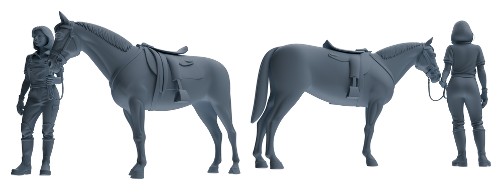 Detail view of MRY-SFW LYTR905 Horse Trainer with Horse Modern Model 4 pcs Model