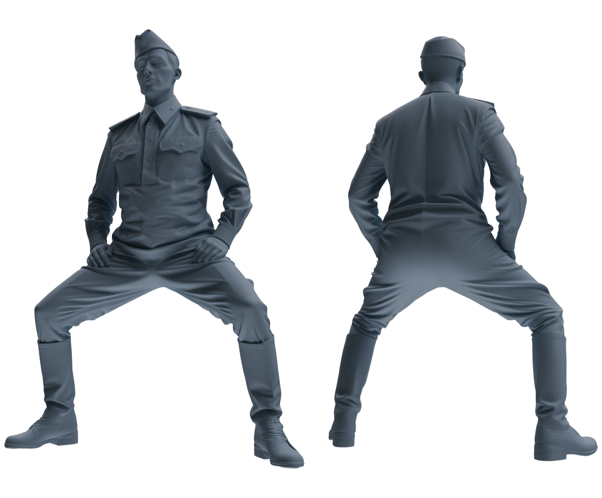 Detail view of MRY-SFW LYGR728 WWII Soviet Army War Scene Six-Person Physical Training Group Model