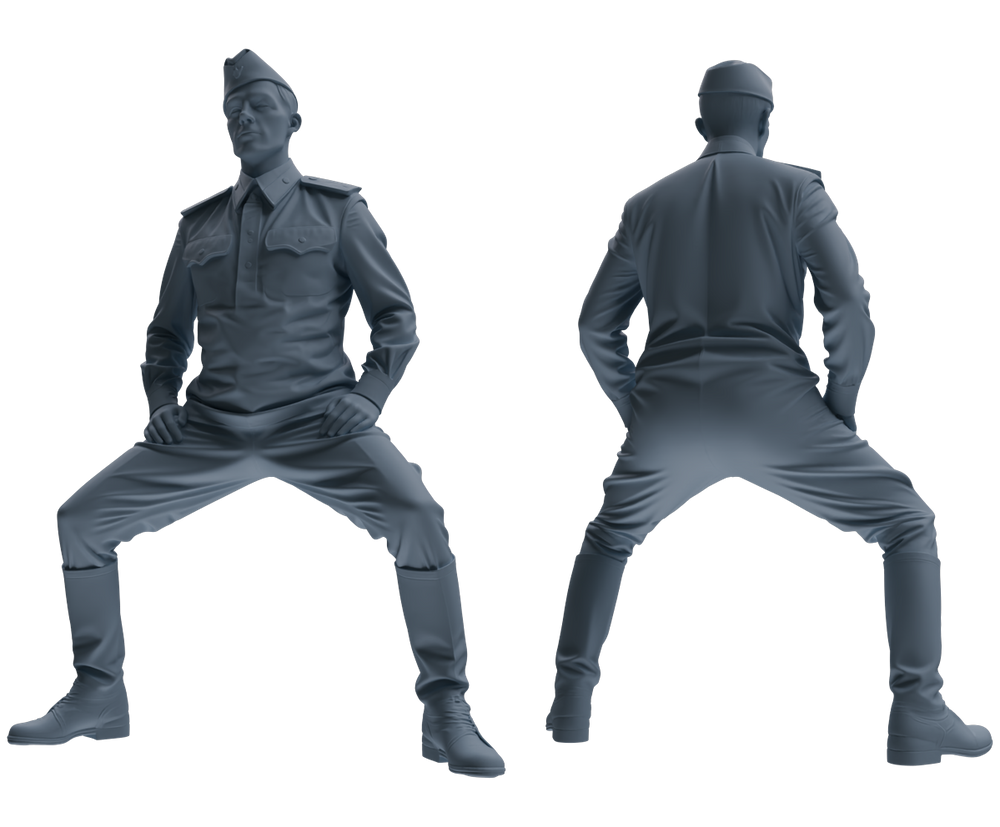 Detail view of MRY-SFW LYGR728 WWII Soviet Army War Scene Six-Person Physical Training Group Model