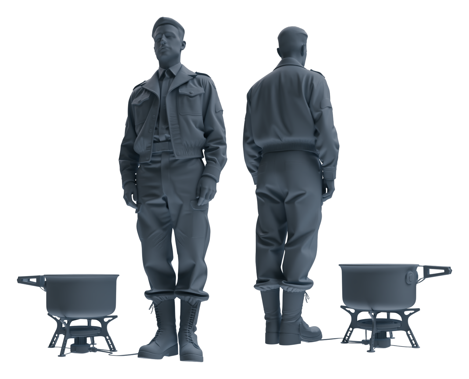 Detail view of MRY-SFW LYGR593 Historical WWII U.S. Army Five-Person Dining Group Model