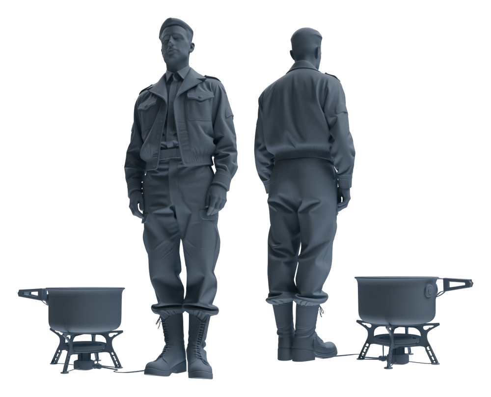 Detail view of MRY-SFW LYGR593 Historical WWII U.S. Army Five-Person Dining Group Model
