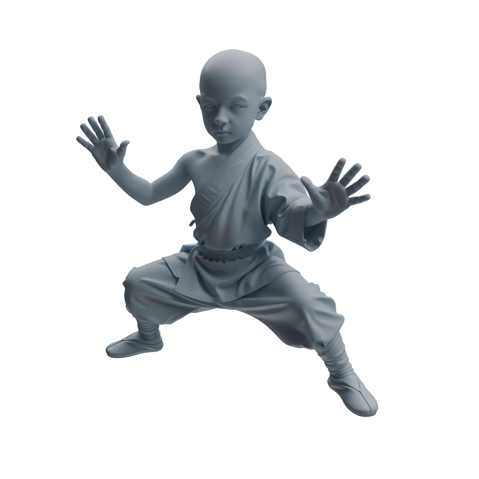 Detail view of MRY-SFW LYTR1079 Kung Fu Pose Little Monk Character Modern Model 3 pcs Model