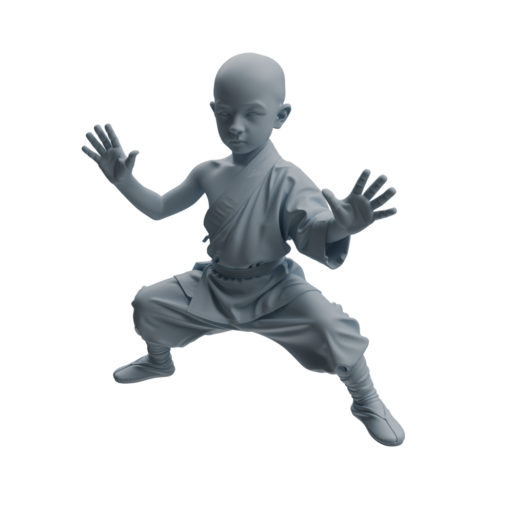 Detail view of MRY-SFW LYTR1079 Kung Fu Pose Little Monk Character Modern Model 3 pcs Model