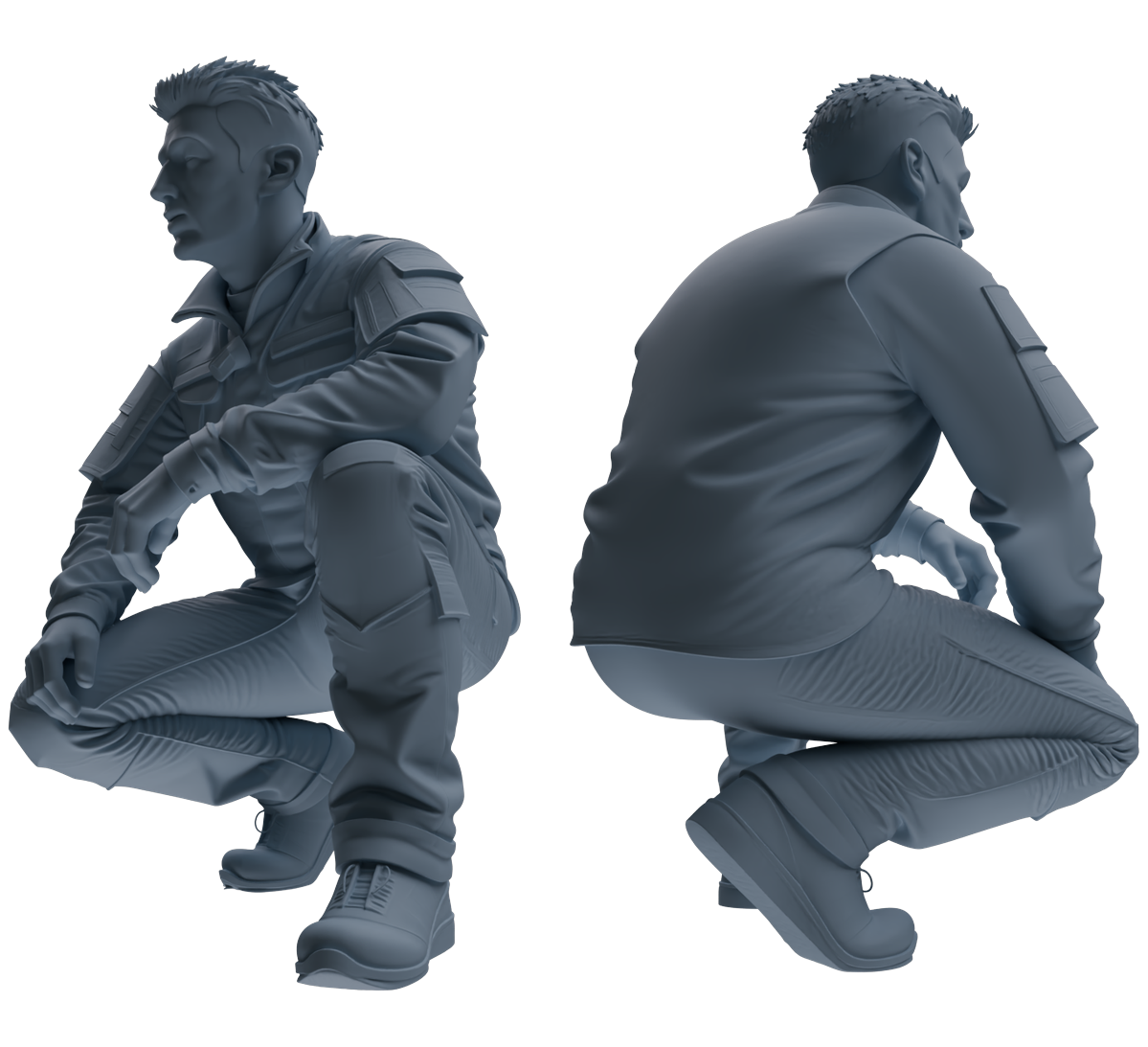 Detail view of MRY-SFW LYGR683 Modern U.S. Military Six-Person Crouching Position Model
