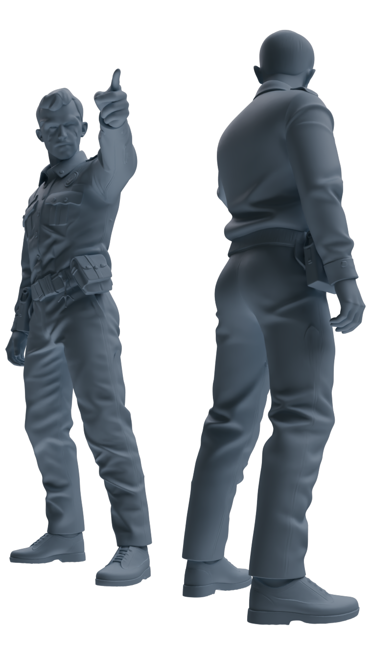 Detail view of MRY-SFW LYGR680 Los Angeles Patrol Police Six-Person Training Group Model