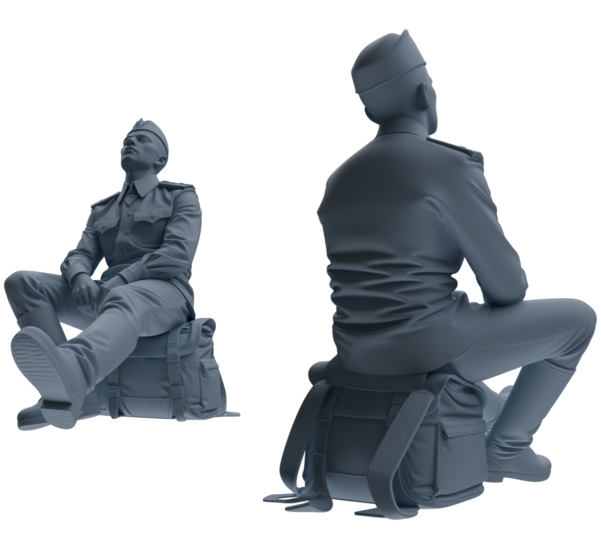 Detail view of MRY-SFW LYGR734 WWII Soviet Army War Scene Seven-Person Rest Group Model