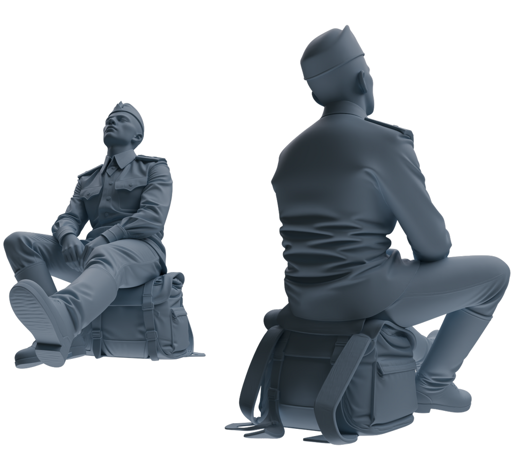 Detail view of MRY-SFW LYGR734 WWII Soviet Army War Scene Seven-Person Rest Group Model