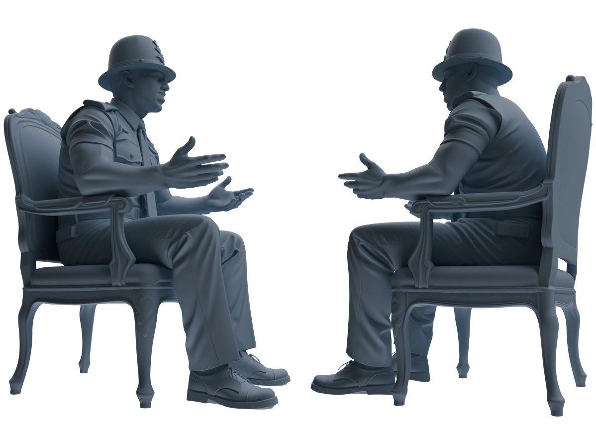 Detail view of MRY-SFW LYGR802 Modern British Police Six-Person Conversation Group Model