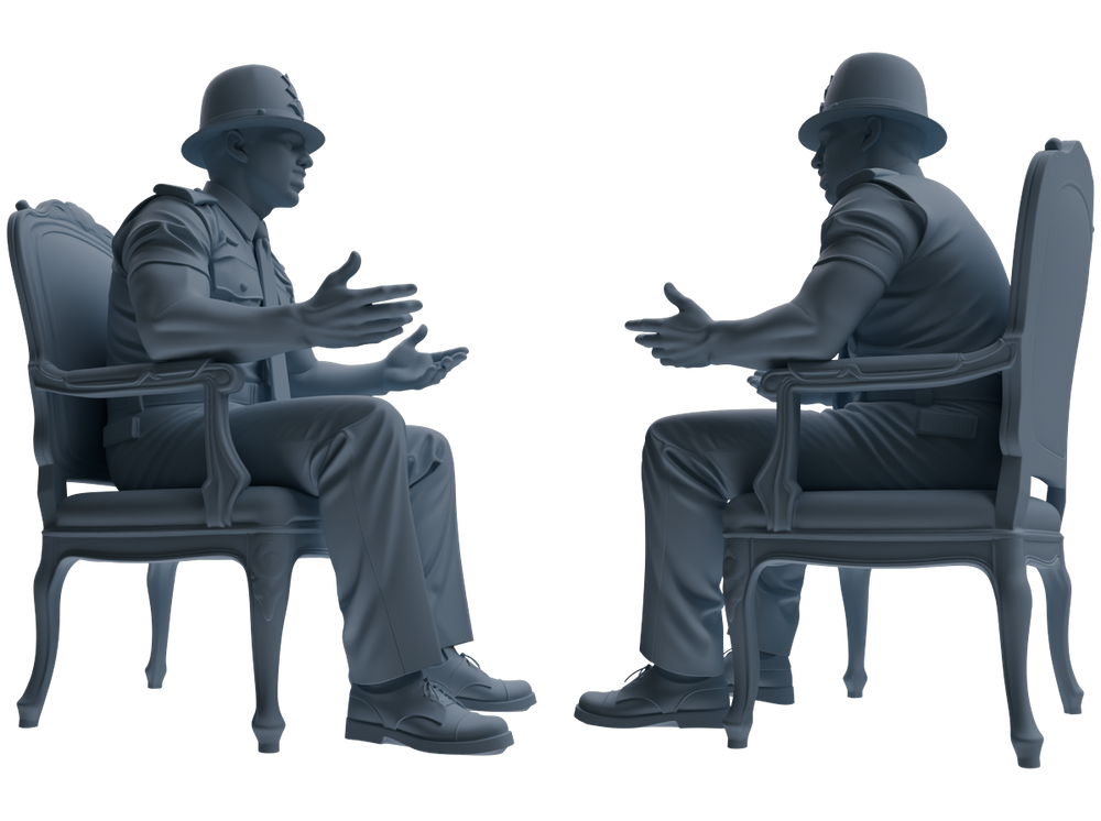 Detail view of MRY-SFW LYGR802 Modern British Police Six-Person Conversation Group Model
