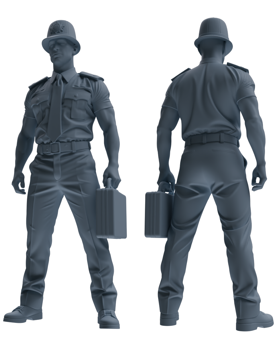 Detail view of MRY-SFW LYGR799 Modern British Police Six-Person Carrying Group Model