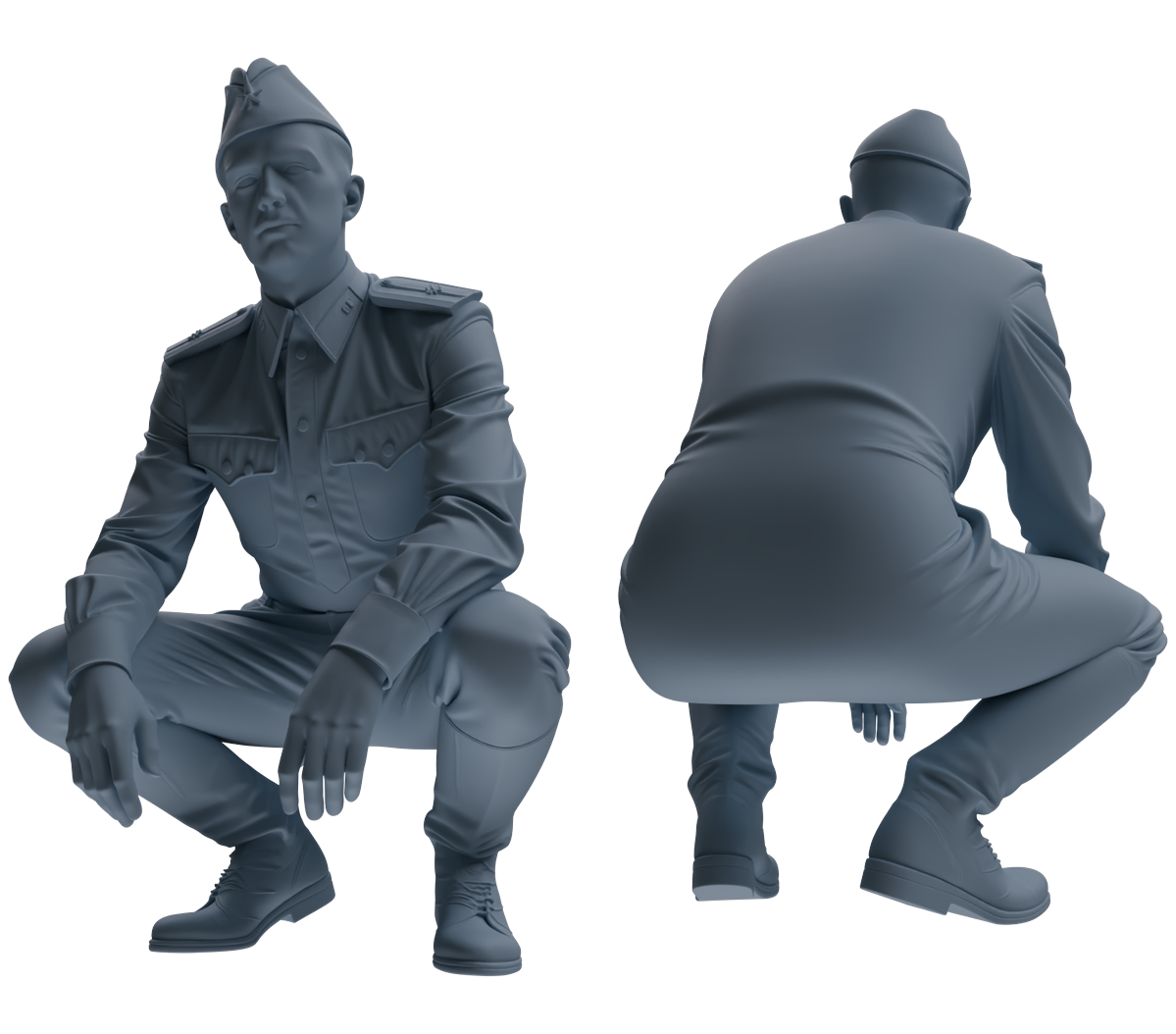 Detail view of MRY-SFW LYGR731 WWII Soviet Army War Scene Six-Person Daily Routine Group Model