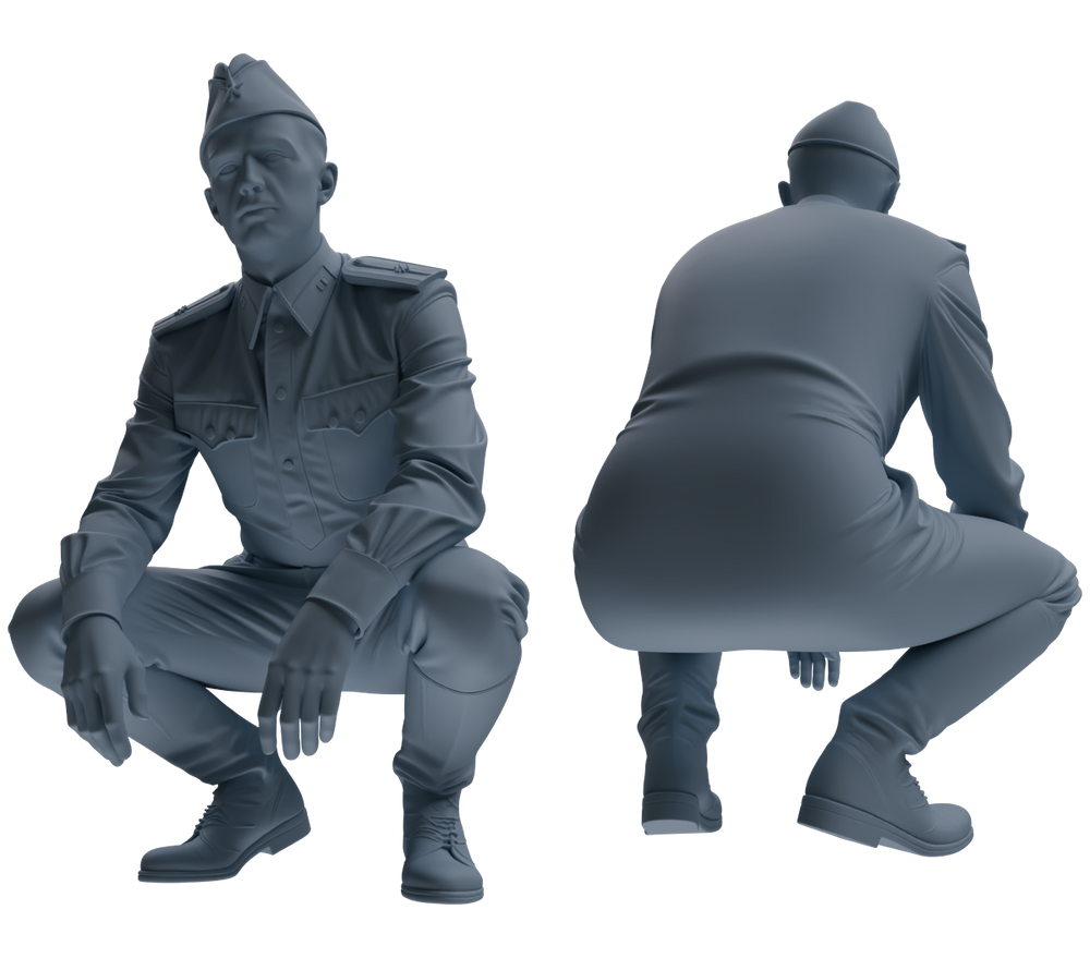 Detail view of MRY-SFW LYGR731 WWII Soviet Army War Scene Six-Person Daily Routine Group Model