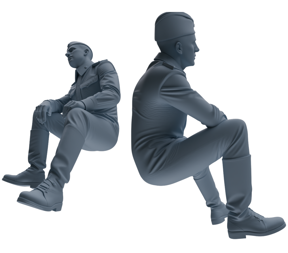 Detail view of MRY-SFW LYGR729 WWII Soviet Army War Scene Six-Person Conversation Group Model