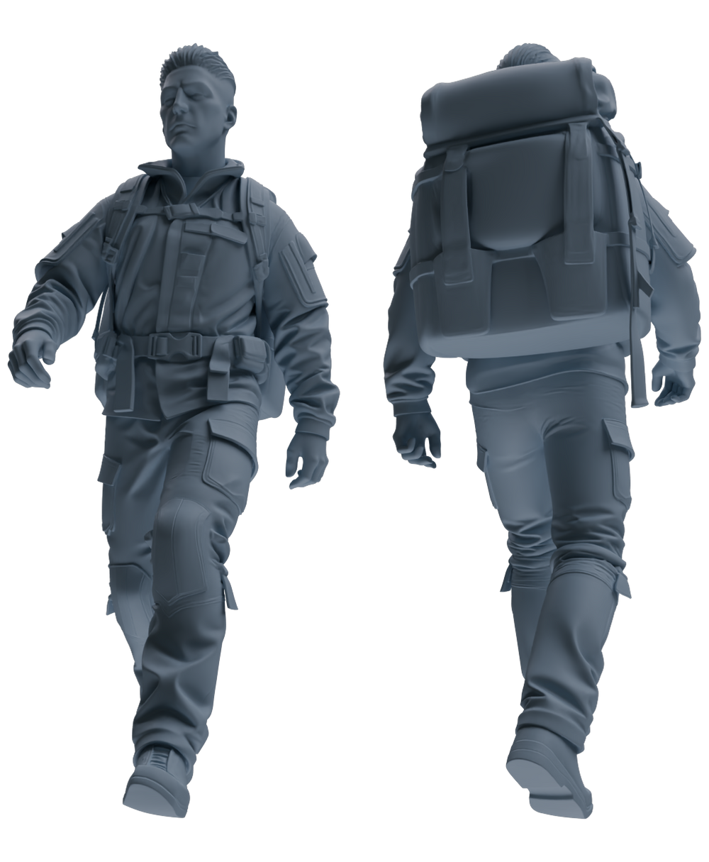 Detail view of MRY-SFW LYGR693 Modern U.S. Military Six-Person Hiking Group Model