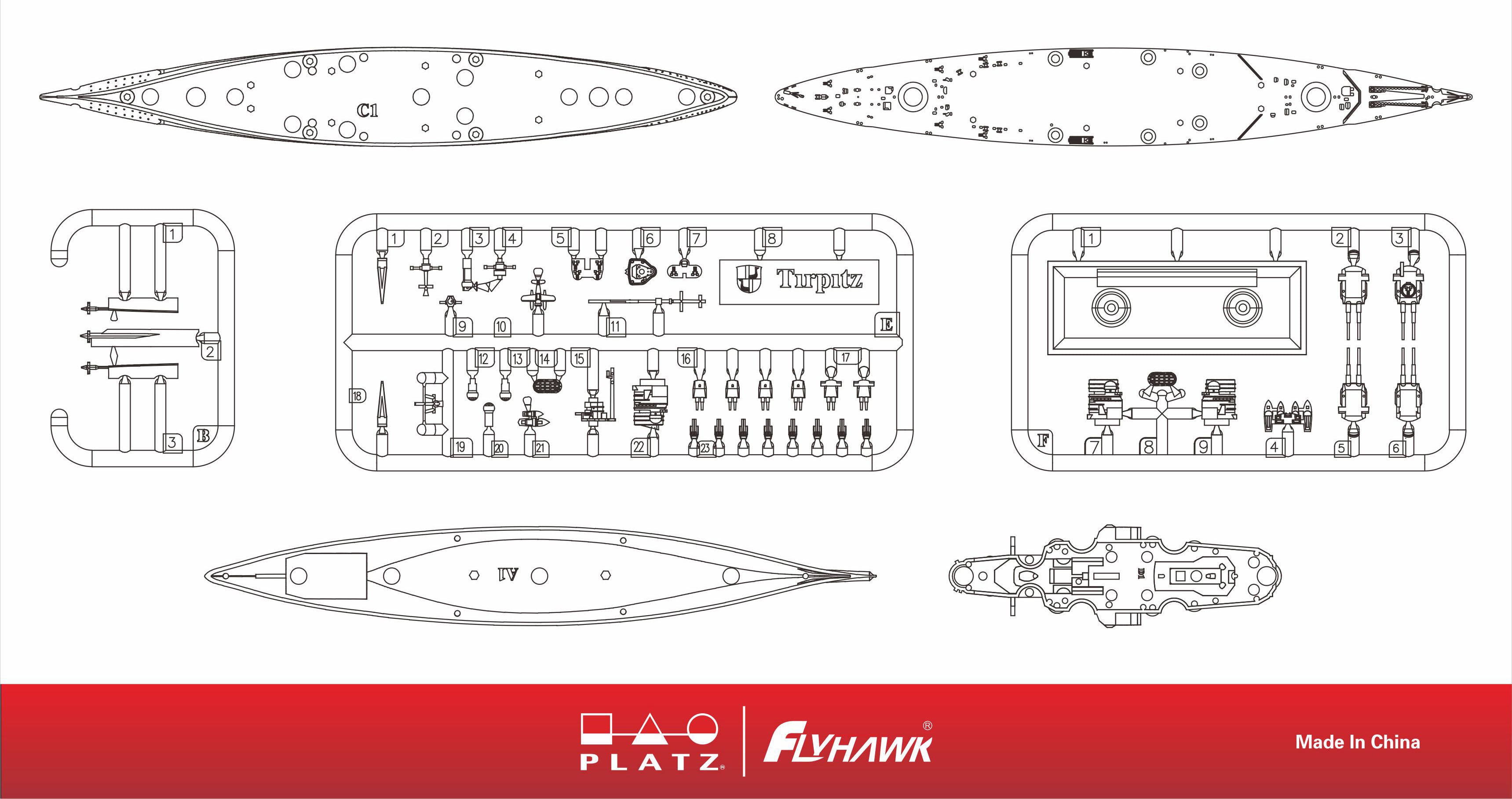 Flyhawk FH9002 1/2000 WWII German Battleship TIRPITZ Plastic Model Kit