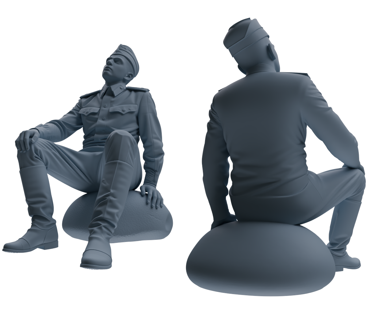 Detail view of MRY-SFW LYGR729 WWII Soviet Army War Scene Six-Person Conversation Group Model