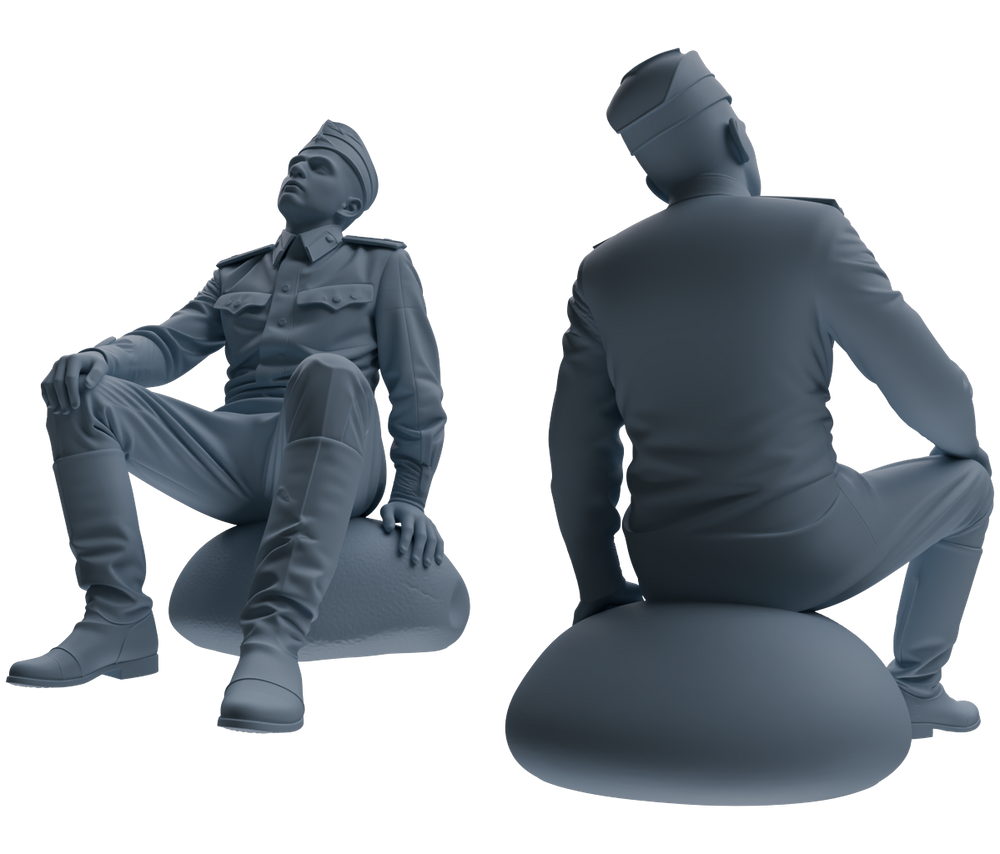 Detail view of MRY-SFW LYGR729 WWII Soviet Army War Scene Six-Person Conversation Group Model