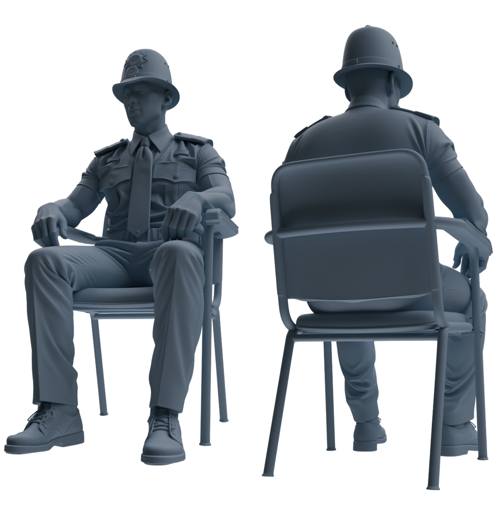 Detail view of MRY-SFW LYGR802 Modern British Police Six-Person Conversation Group Model