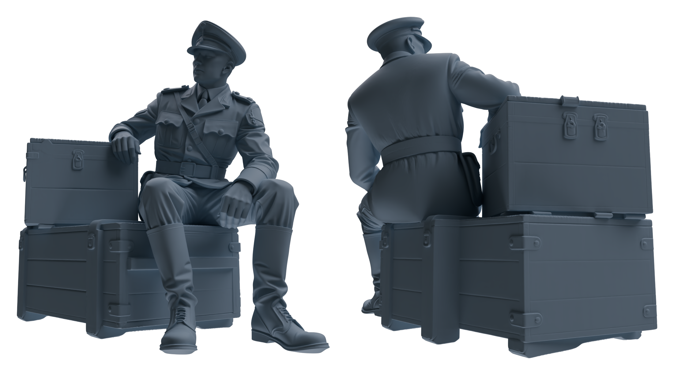 Detail view of MRY-SFW LYGR587 WWII French Army Seven-Person Rest Group Model