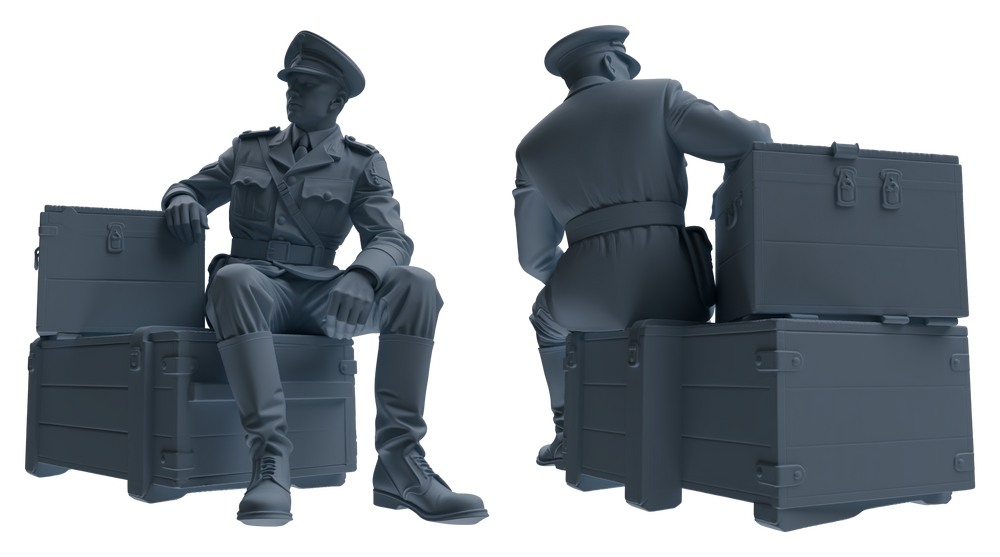 Detail view of MRY-SFW LYGR587 WWII French Army Seven-Person Rest Group Model