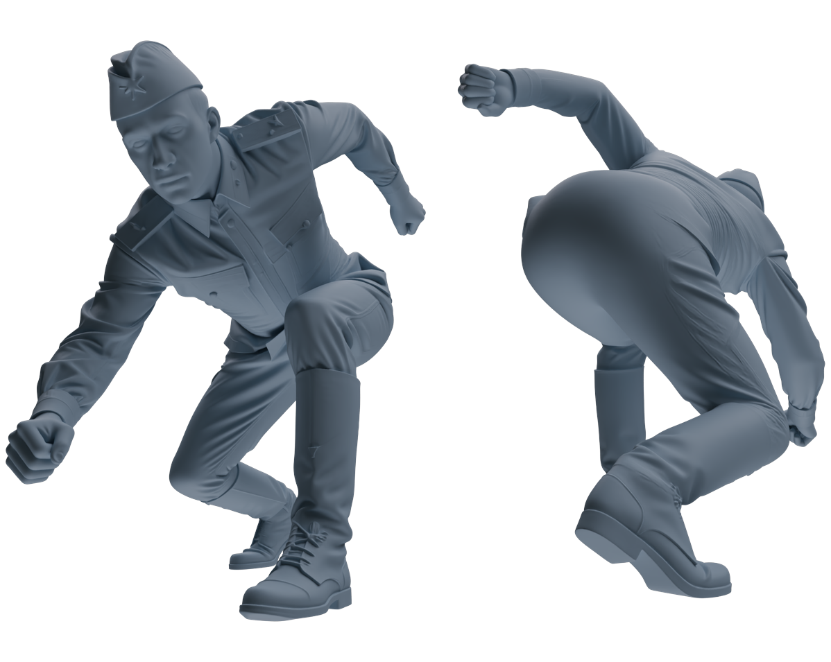 Detail view of MRY-SFW LYGR726 WWII Soviet Army War Scene Six-Person Combat Group Model