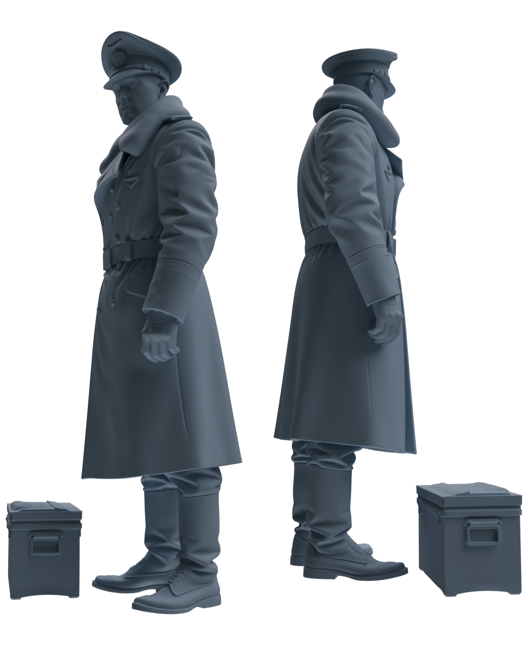 Detail view of MRY-SFW LYGR709 WWII German Army Logistics Scene Three-Person Internal Conflict Group Model