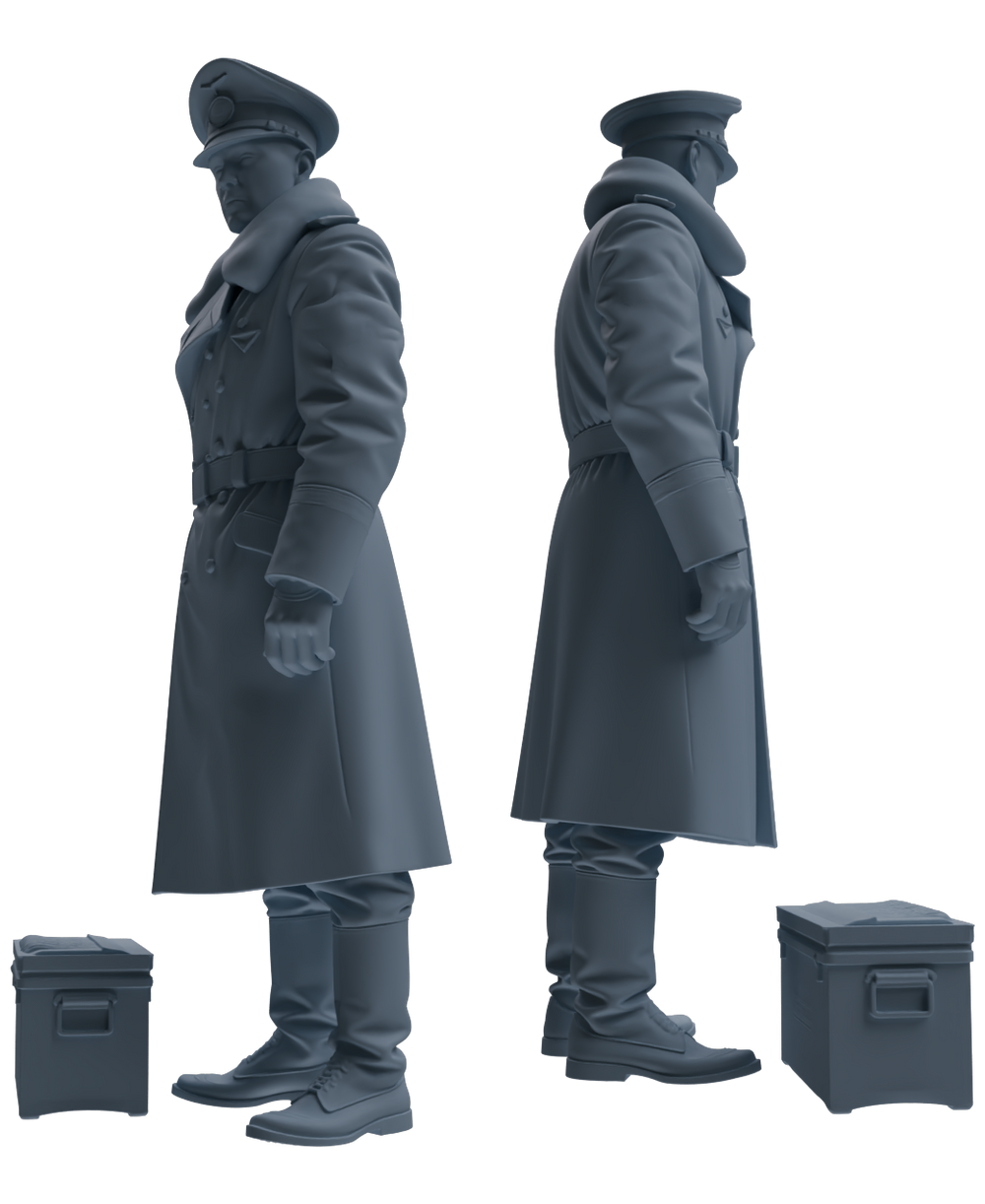 Detail view of MRY-SFW LYGR709 WWII German Army Logistics Scene Three-Person Internal Conflict Group Model