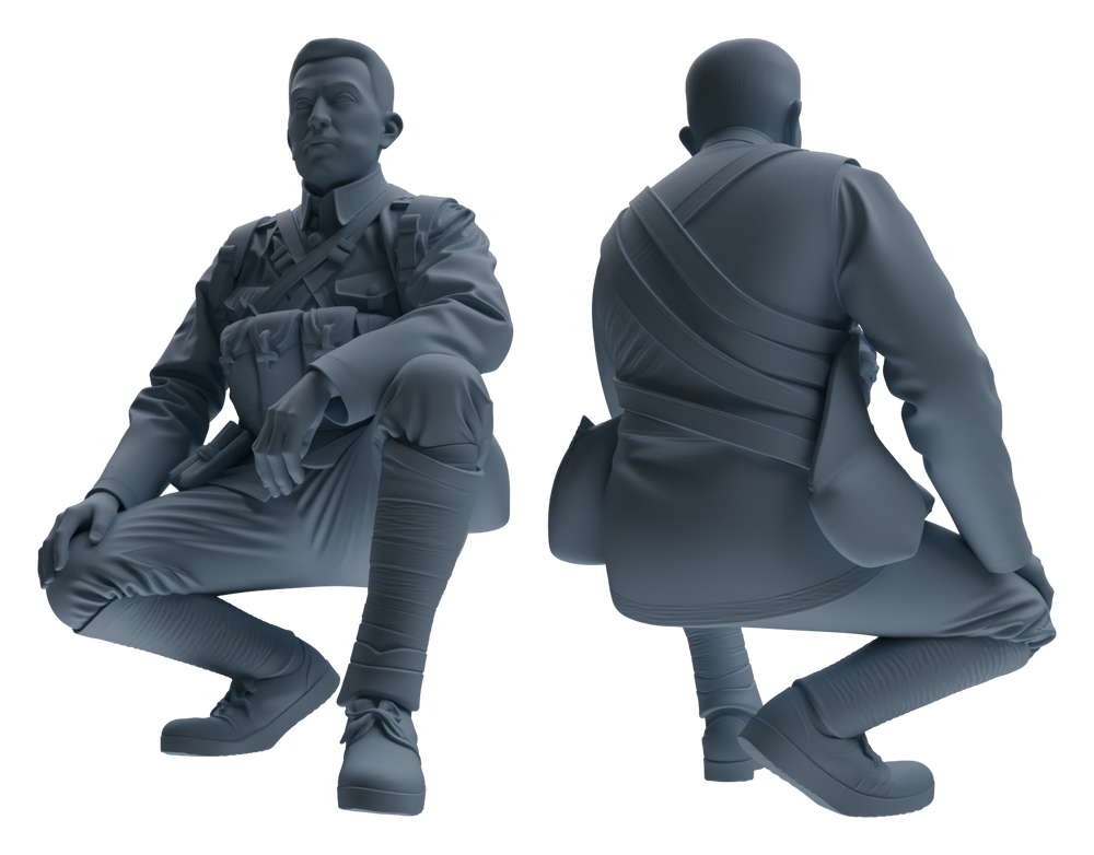 Detail view of MRY-SFW LYGR607 Historical People's Liberation Army Six-Person Daily Routine 2 Model