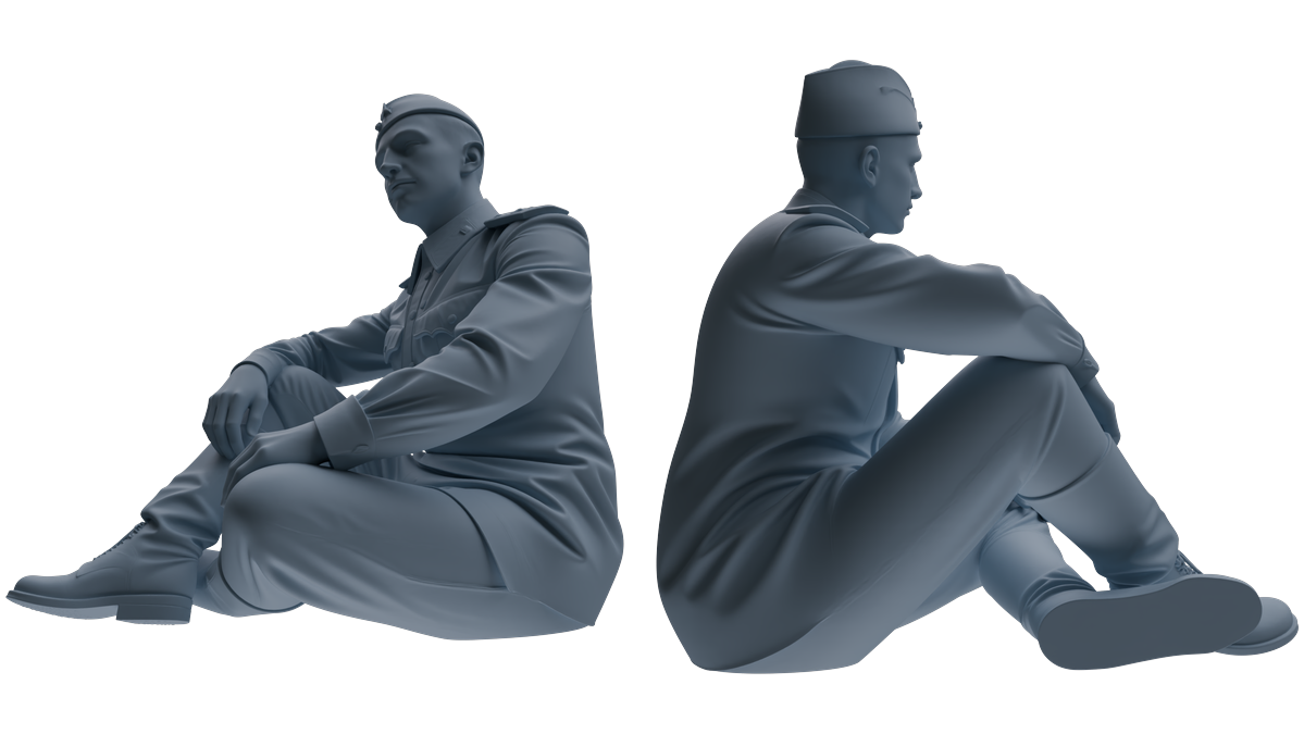 Detail view of MRY-SFW LYGR734 WWII Soviet Army War Scene Seven-Person Rest Group Model