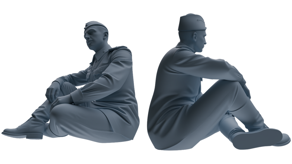 Detail view of MRY-SFW LYGR734 WWII Soviet Army War Scene Seven-Person Rest Group Model