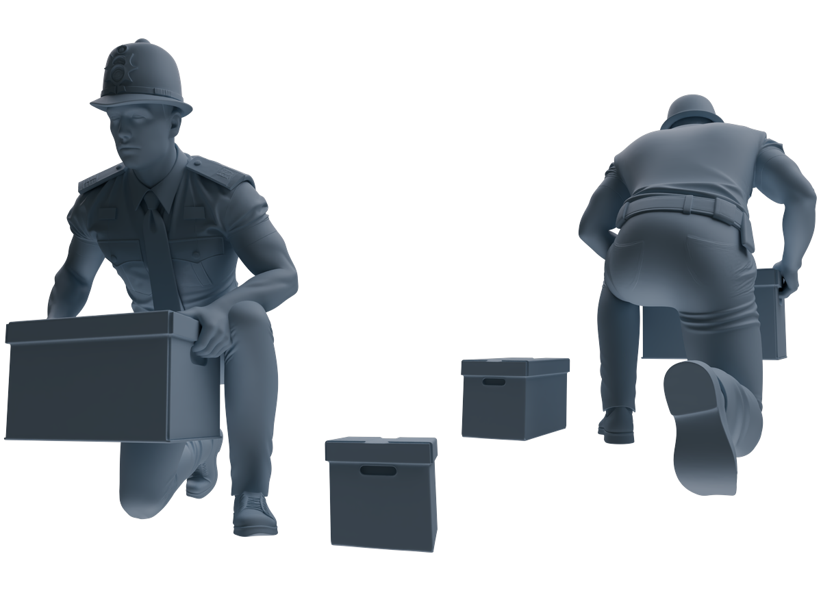 Detail view of MRY-SFW LYGR799 Modern British Police Six-Person Carrying Group Model