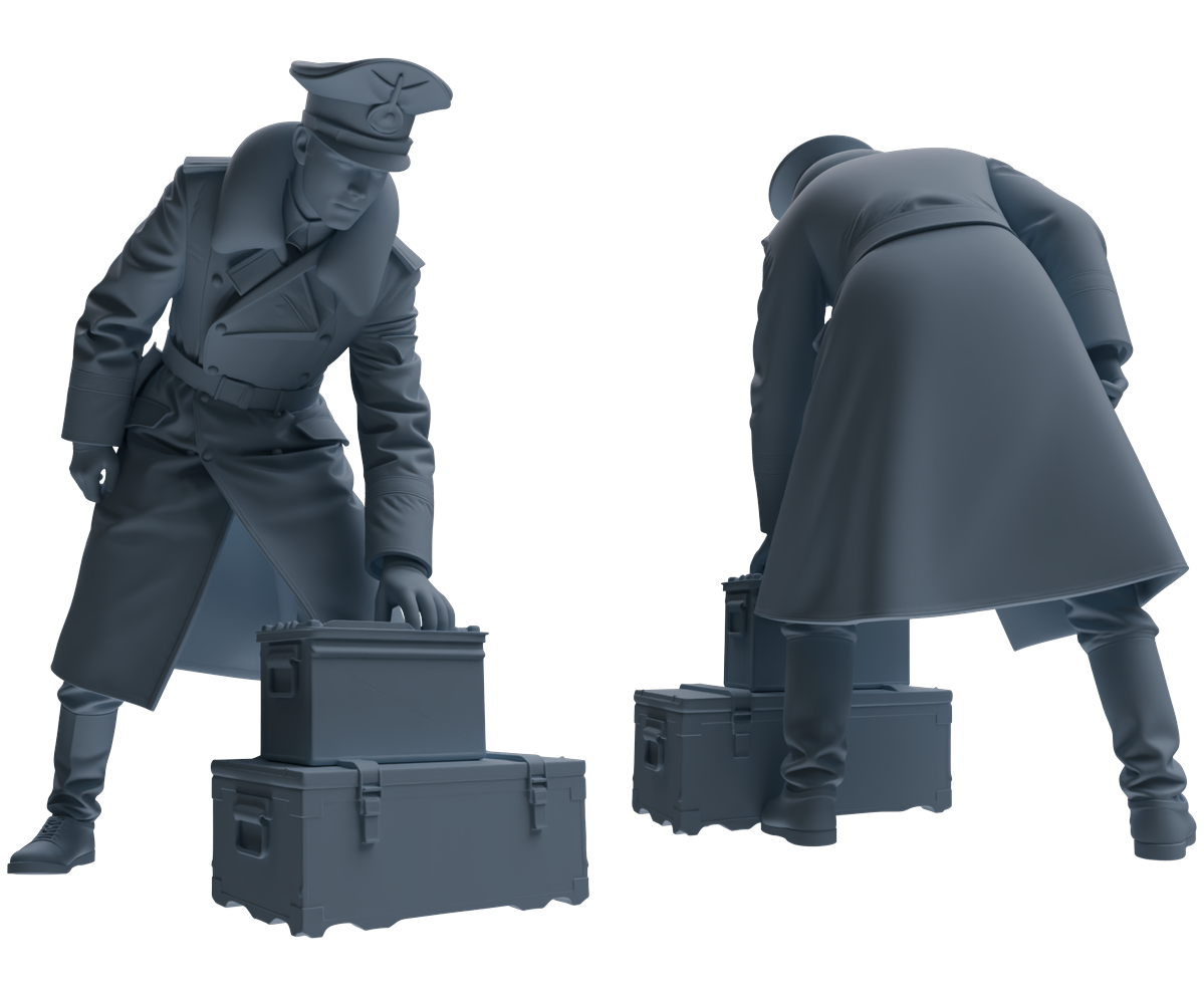 Detail view of MRY-SFW LYGR711 WWII German Army War Scene Six-Person Combat Readiness Group Model