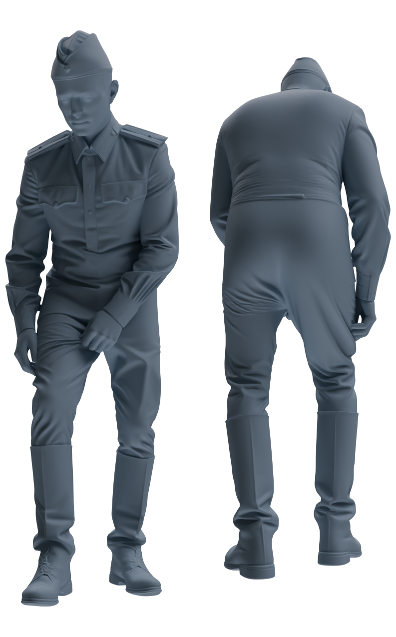 Detail view of MRY-SFW LYGR732 WWII Soviet Army War Scene Daily Routine 2 Seven-Person Group Model
