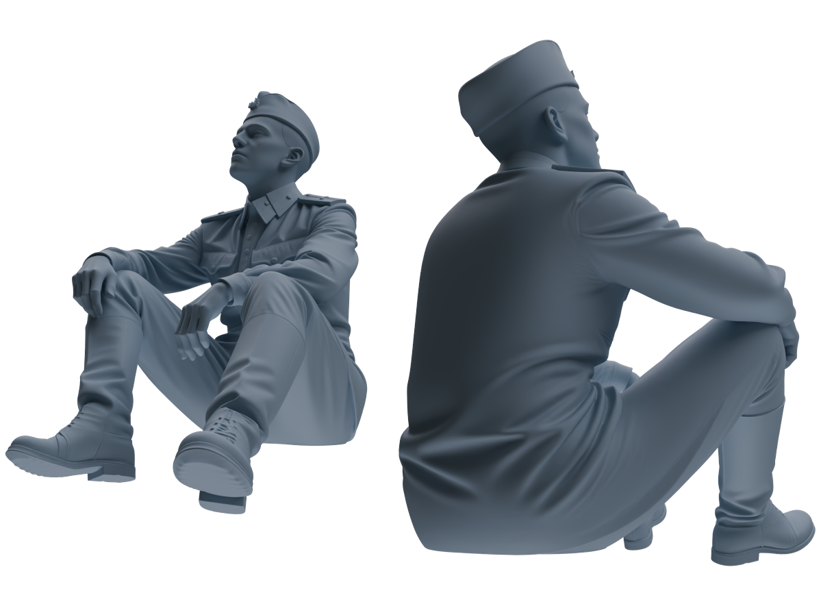 Detail view of MRY-SFW LYGR734 WWII Soviet Army War Scene Seven-Person Rest Group Model