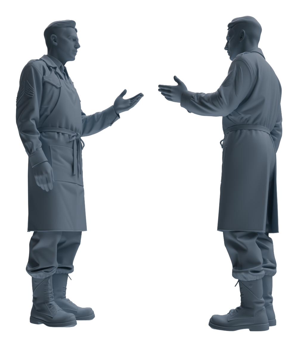 Detail view of MRY-SFW LYGR592 Historical WWII U.S. Army Seven-Person Mess Hall Group Model