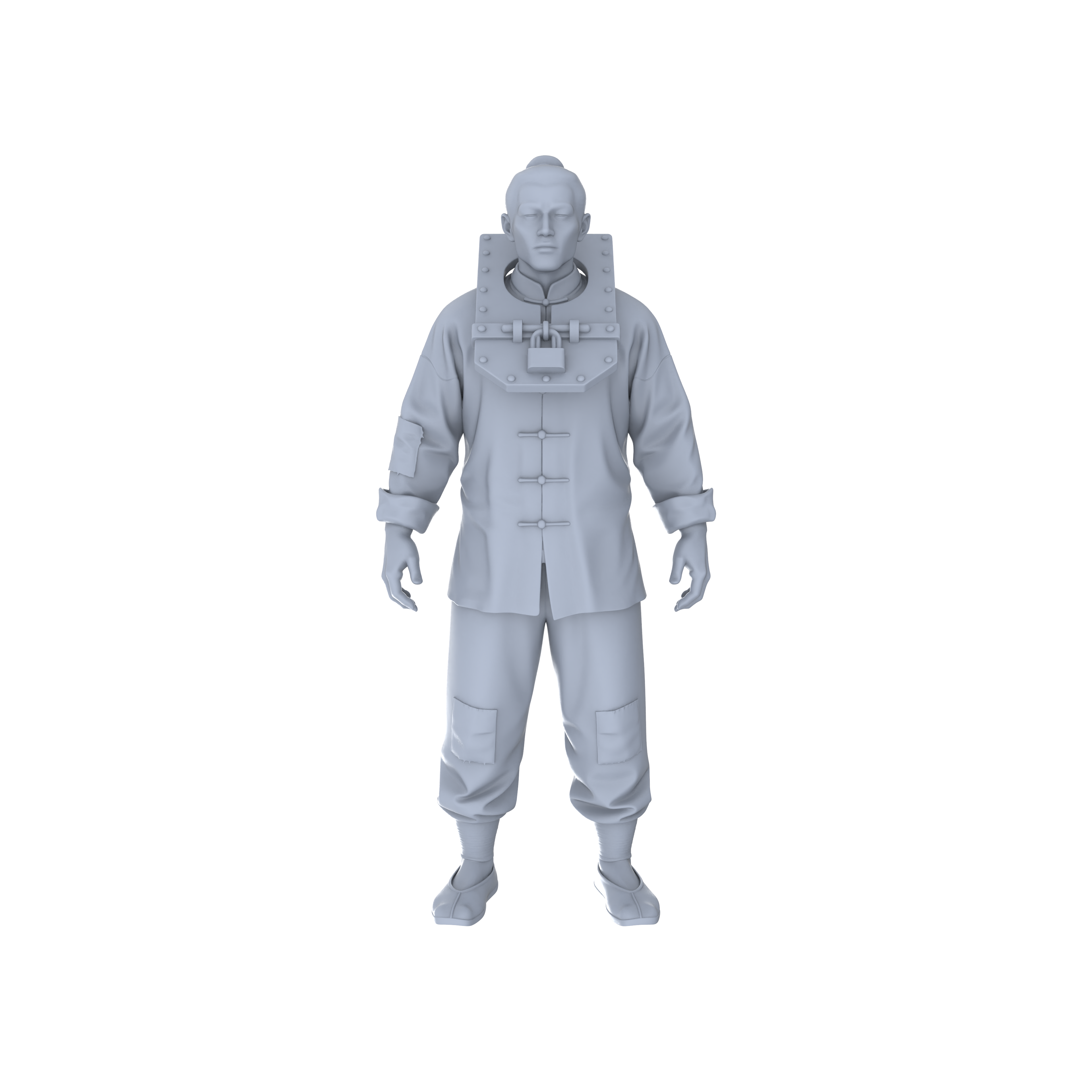 Detail view of Yao's Studio LYTR126  3D - printed Models of Traditional Prisoner - themed Figures (Sitting, Standing, Chained Styles) 1set Model