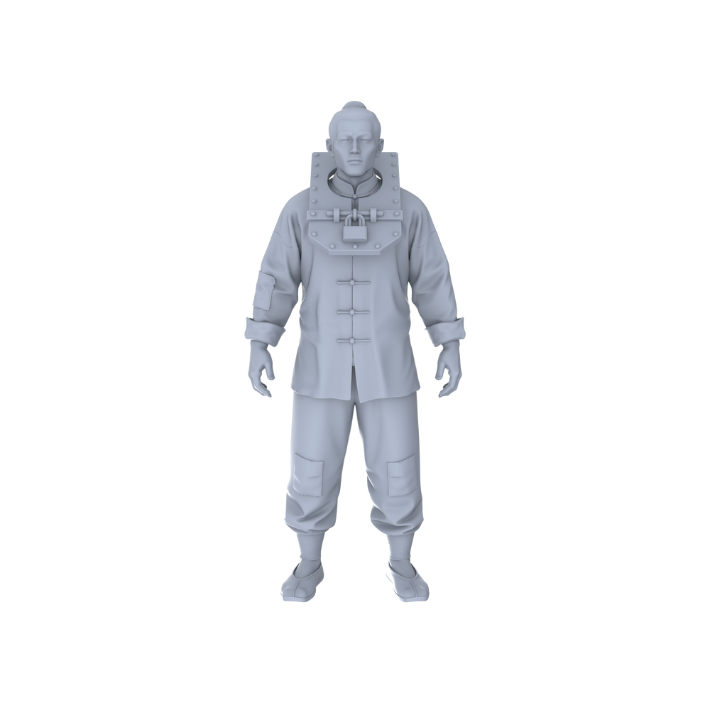 Detail view of Yao's Studio LYTR126  3D - printed Models of Traditional Prisoner - themed Figures (Sitting, Standing, Chained Styles) 1set Model