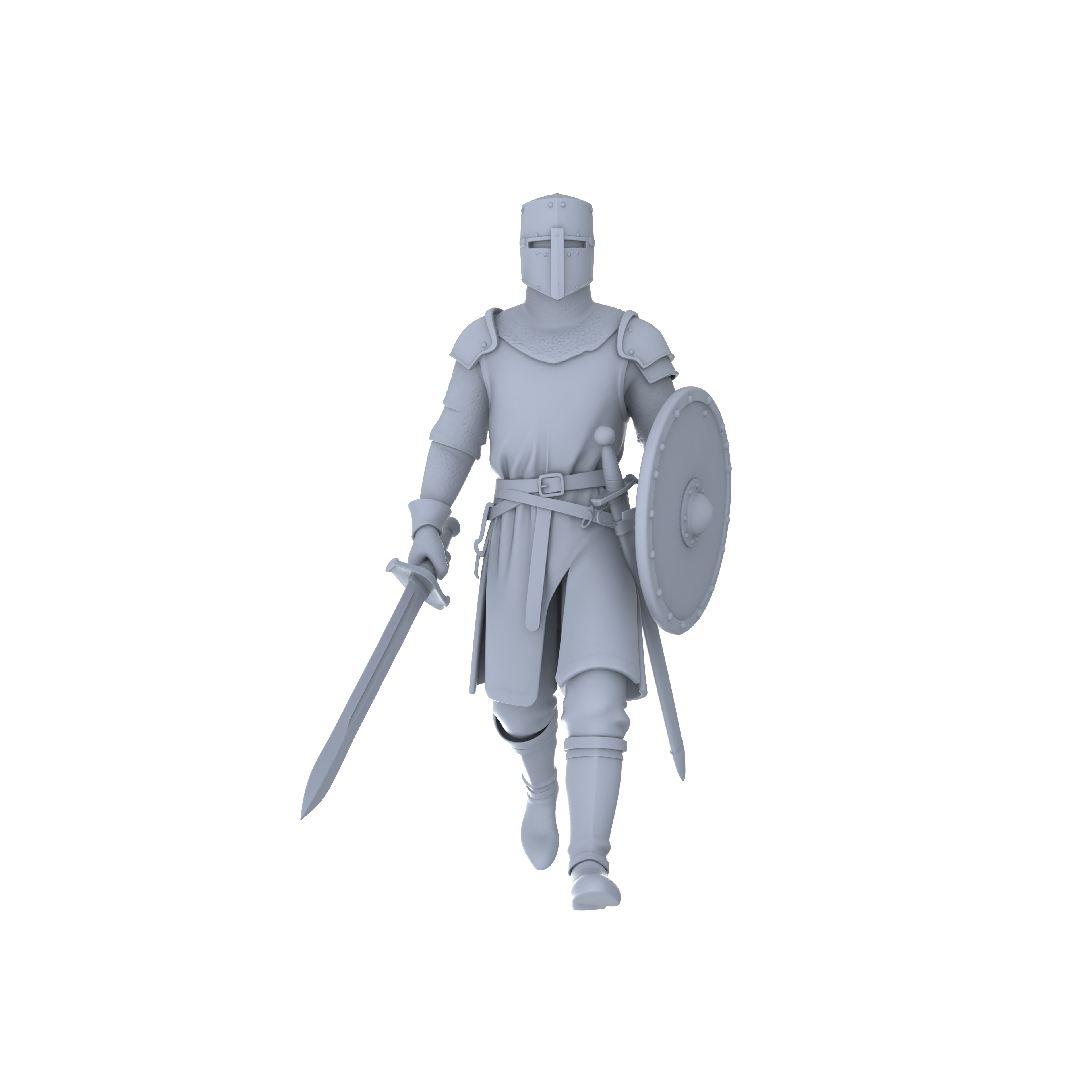 Detail view of MRY-SFW LYGR047 Medieval knight, walking pose, historical theme, magic theme, wargame, resin white model, fantasy theme, wargaming miniature, scene character, figure, hand-painted S Scale Model