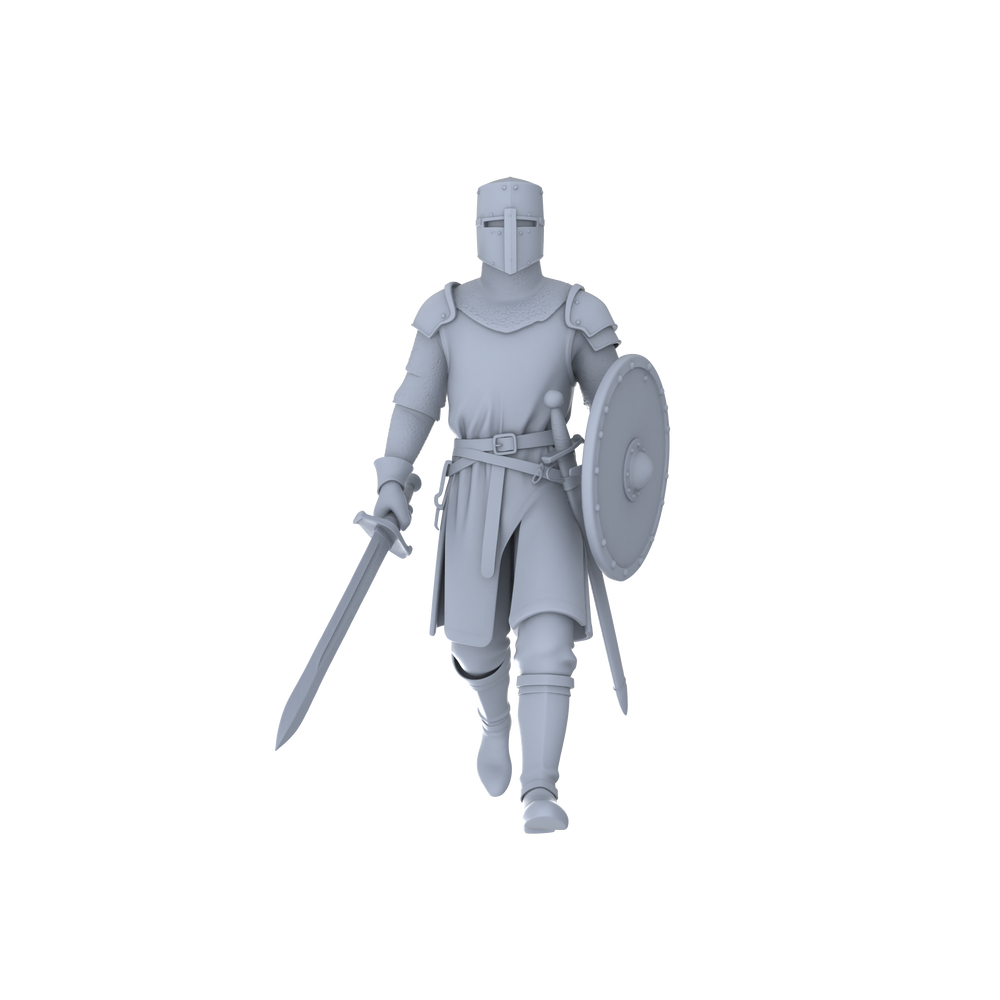 Detail view of MRY-SFW LYGR047 Medieval knight, walking pose, historical theme, magic theme, wargame, resin white model, fantasy theme, wargaming miniature, scene character, figure, hand-painted S Scale Model