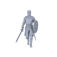 Detail view of MRY-SFW LYGR047 Medieval knight, walking pose, historical theme, magic theme, wargame, resin white model, fantasy theme, wargaming miniature, scene character, figure, hand-painted S Scale Model
